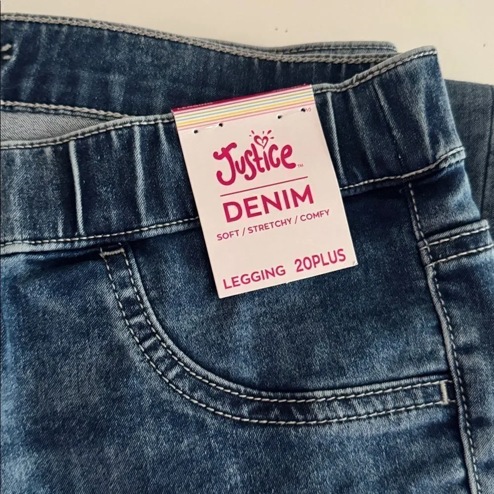 Justice Dark and Light Blue Denim Leggings NWT